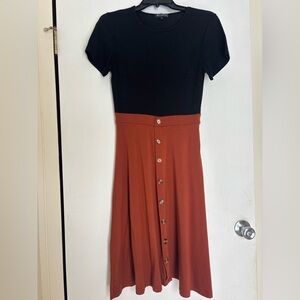 Elegant Black and Brown Button-Down Dress